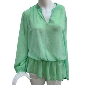 Francesca's Collections Sheer Mint Green and Pink Polka Dot Large Long Sleeve